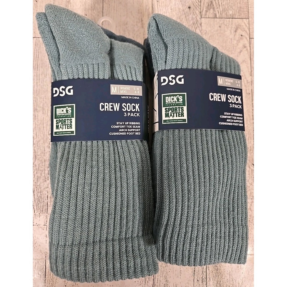 Crew Socks MEDIUM Unisex Arch Support 3pk Cushioned Footbed Green Blue Lot of 2